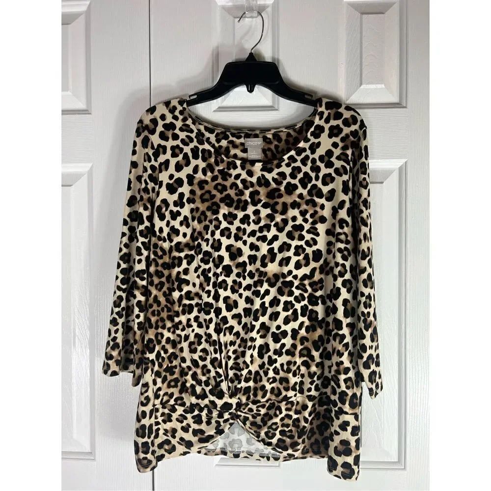 Chicos Womens Leopard Blouse Size 2 US L